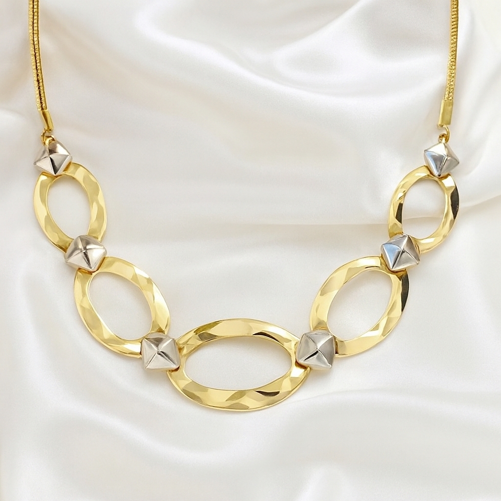 Elegant Dual tone Silver & Gold Hoop Necklace - Women's Fashion Jewelry 16-inch